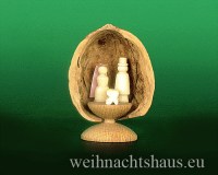 Nußschale Erzgebirge mit Figuren Miniaturen Figur Nuss Gernegroß Krippe Geburt Maria und Joseph Weihnacht  Seiffen Holz Werksverkauf