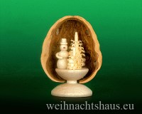Nüsse mit Holzfigur Nußschale Erzgebirge mit Figuren Nußschalen Figur Miniatur Schneemann Gernegroß Seiffen Holz Werksverkauf
