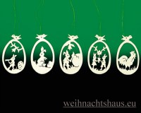 Seiffen Weihnachtshaus -  Osterbaumbehang natur Satz 5 Eier - Bild 1
