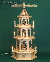 Seiffen Weihnachtshaus - Weihnachtspyramide 100 cm Pyramide mit elektrischer Beleuchtung mit  Winter und Waldfiguren - Bild 1