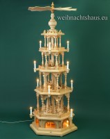 Seiffen Weihnachtshaus - Weihnachtspyramide 138 cm Pyramide mit Zaun 5 Stock  mit Schneemannfiguren - Bild 1