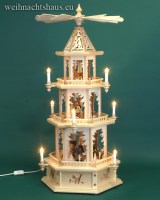 Seiffen Weihnachtshaus - Weihnachtspyramide 100 cm Pyramide mit elektrischer Beleuchtung  mit  Erzgebirgefiguren - Bild 1