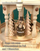 Seiffen Weihnachtshaus - Weihnachtspyramide 138 cm Pyramide mit Zaun 5 Stock  mit Schneemannfiguren - Bild 2