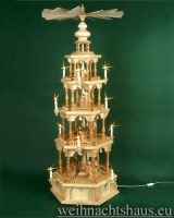 Seiffen Weihnachtshaus - Weihnachtspyramide 139 cm Pyramide elektrisch beleuchtet Barock 139 cm Krippefiguren braun - Bild 1