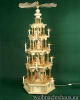 Seiffen Weihnachtshaus - Weihnachtspyramide 139 cm Pyramide elektrisch beleuchtet Barock Krippefiguren natur - Bild 1