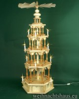 Seiffen Weihnachtshaus - Weihnachtspyramide 139 cm Pyramide elektrisch beleuchtet 4 Stock Barock leer ohne Figuren - Bild 1