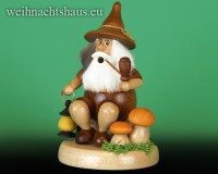Seiffen Weihnachtshaus - <!--01-->Räuchermann Wichtel sitzend Wanderer mit Laterne - Bild 1