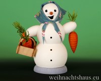 Seiffen Weihnachtshaus - <!--13-->Räuchermann Schneefrau mit Möhrenkorb - Bild 1