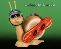 Seiffen Weihnachtshaus - <!--11-->Räucherschnecke Erzgebirge  mit Snowboard - Bild 1