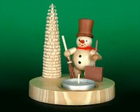 Schneemannleuchter Teelichtleuchter Schneemann mit Schippe Schneemänner Leuchter für Teelichte aus Holz Erzgebirge