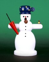 Seiffen Weihnachtshaus - <!--13-->Räuchermann Schneemann mit Schirm - Bild 1