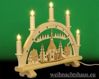 Seiffen Weihnachtshaus - Schwibbogen 5 Kerzen Seiffener Kirche graviert 38 cm - Bild 2