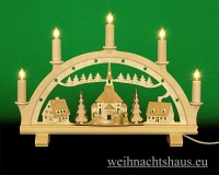 Seiffen Weihnachtshaus - Schwibbogen 5 Kerzen Seiffener Kirche graviert 38 cm - Bild 1