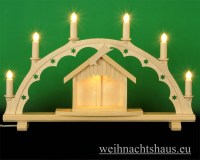 Seiffen Weihnachtshaus - Schwibbogen  ohne Figuren mit beleuchteten Krippenhaus 55cm 7 Kerzen - Bild 1
