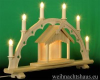 Seiffen Weihnachtshaus - Schwibbogen  ohne Figuren mit beleuchteten Krippenhaus 55cm 7 Kerzen - Bild 2