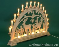 Seiffen Weihnachtshaus - Schwibbogen 20 Kerzen  Erzgebirge Weihnachtsmann mit Schlitten 80cm - Bild 2