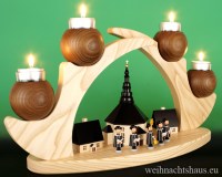 Seiffen Weihnachtshaus - Schwibbogen  ohne Figuren leer Teelichte 45cm braun - Bild 3