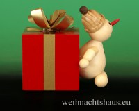 Seiffen Weihnachtshaus - . Kugelschneemann Jubilar mit Geschenkpaket - Bild 2