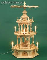Seiffen Weihnachtshaus - Weihnachtspyramide  80 cm Pyramide mit elektrischer Beleuchtung mit Krippefiguren braun-gold - Bild 1