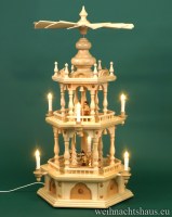 Seiffen Weihnachtshaus - Weihnachtspyramide  80 mit elektrischer Beleuchtung mit erzgebirgischen Winter und Waldfiguren - Bild 1