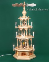 Seiffen Weihnachtshaus - Weihnachtspyramide 111 cm elektrisch beleuchtet 4 Stock mit geschnitzte Bergmänner - Bild 1